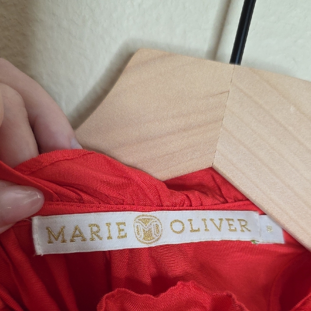 Marie Oliver Red Silk Cotton Ruffle Neck Tank Blouse Feminine Romantic Small - Picture 4 of 9